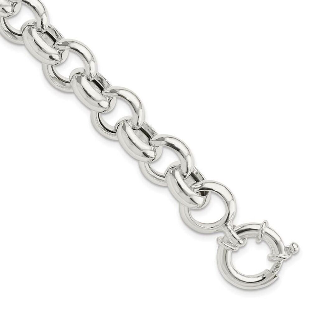 11.5mm Sterling Silver Hollow Rolo Chain Bracelet, 8 Inch